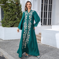 Robe Abaya Boubou à Col en V, Kaftan Thobe Marocain, Robe Abaya Florale Brodé Style Arabe Turc Décontracté, Robe Ethnique du Ramadan
