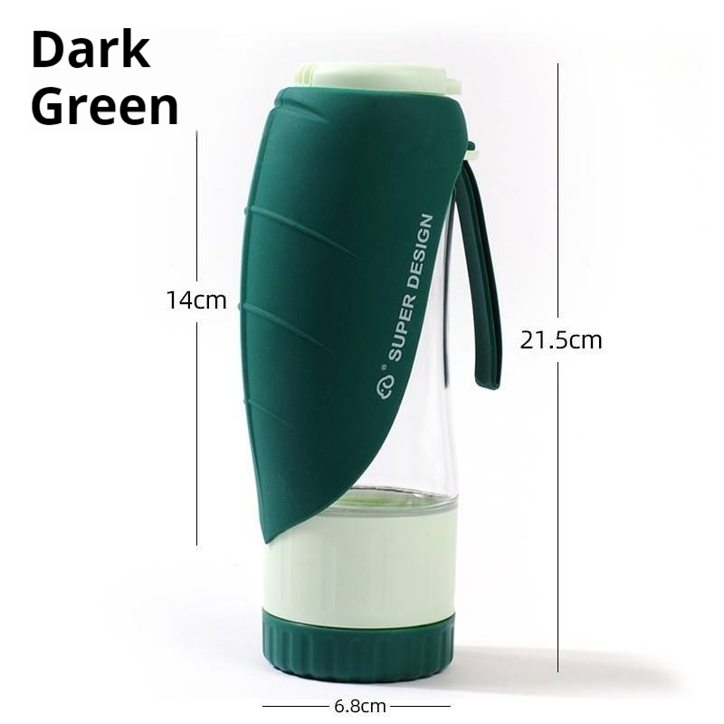 Green 2-in-1 Portable Dog Water Bottle and Food Container - Leaf-Shaped Silicone Travel Bowl for Pets, Leak-Proof Outdoor Dispenser for Walking, Hiking and Traveling, 330ml Capacity