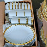Factory Direct Price Mixed Shapes Gold-rimmed Plated Bowls & Plates Tableware Dishes Porcelain Sell by Carton for Hotel
