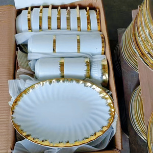 Precio Directo de Fábrica, Platos y Tazones con Borde Dorado en Diversas Formas, Vajilla de Porcelana, Venta por Caja para Hotel - Product Image 3