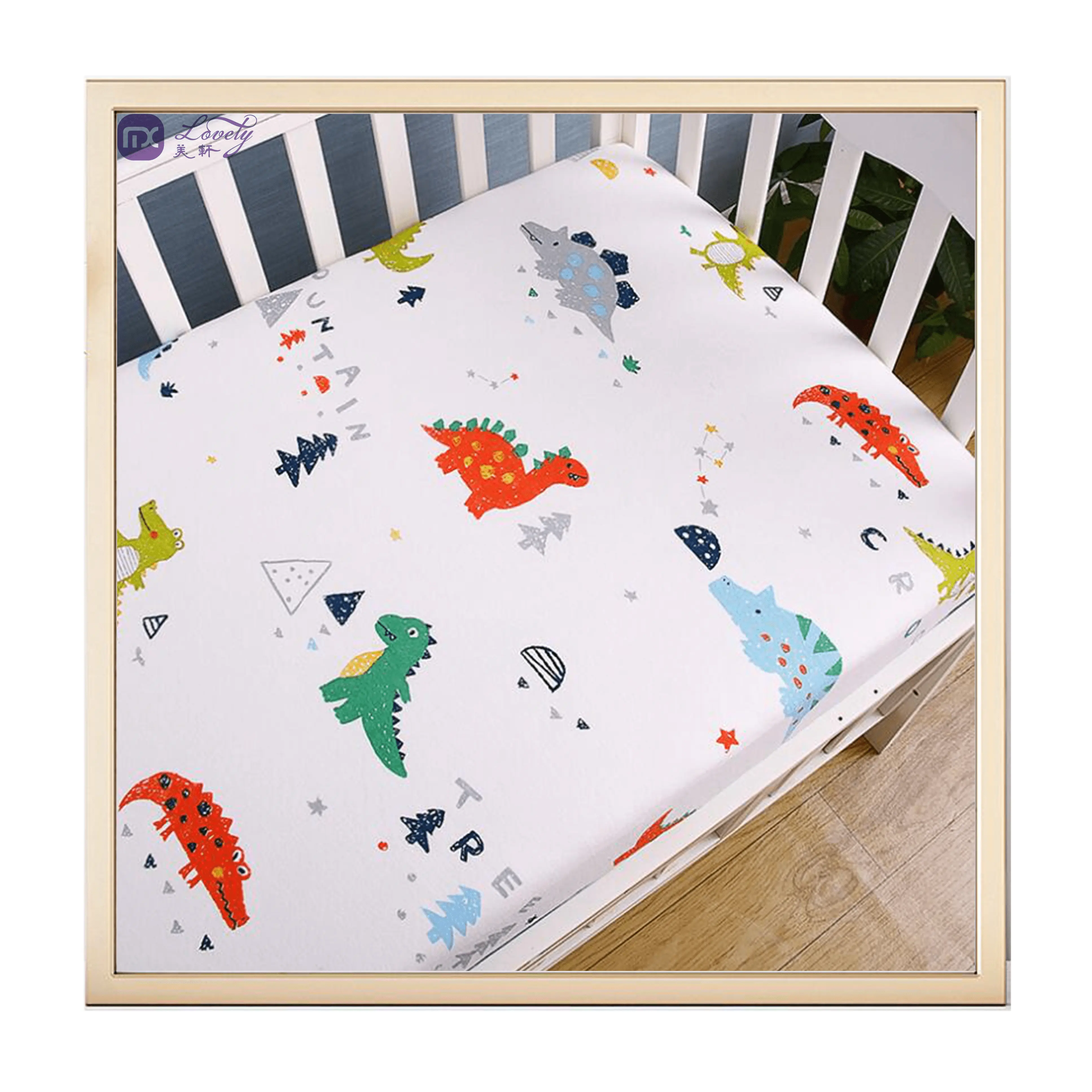 High End Printed Mini Crib Bed Sheet Covers Private White Label Organic Cotton Baby Crib Fitted Bedding Sheets