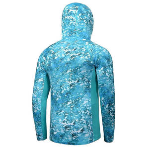 เสื้อตกปลาแขนยาวผ้าโพลีเอสเตอร์แห้งเร็วมีฮู้ดป้องกันแบคทีเรียระบายอากาศได้ดี UPF 50สำหรับตกปลากลางแจ้ง - Product Image 3