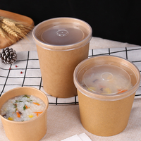 Bols à soupe d'emballage alimentaire en papier kraft micro-ondable à prix réduit Bols à soupe à emporter en papier pour fast-food avec couvercles en papier ventilés