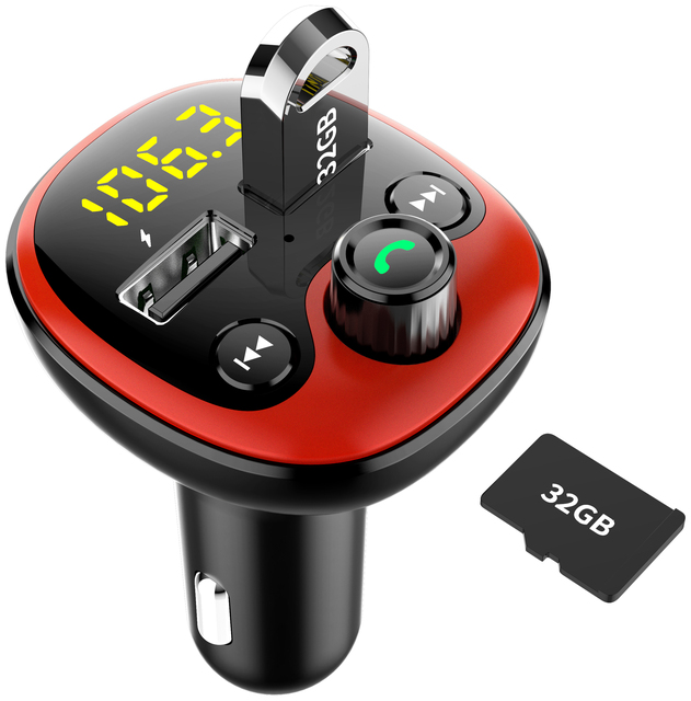 Car Charger V5.0 EDR Outputs 5V/3.1A Wireless Bluetooth Music Playing BT Hands Free FM Transmitter