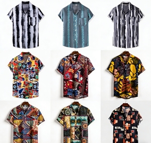 Nuova <span class=keywords><strong>Camicia</strong></span> Hawaiana da Uomo 2025 a <span class=keywords><strong>Maniche</strong></span> <span class=keywords><strong>Corte</strong></span> con Stampa Floreale e Righe, Casual, con Bottoni, Ideale per Vacanze Estive al Mare e Uso Quotidiano - Product Image 1