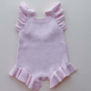 Tutina Estiva Senza Maniche in Cotone Lavorato a Maglia con Volant sulle Spalle per <span class=keywords><strong>Neonata</strong></span>, Personalizzabile, per Servizio Fotografico Primo Compleanno, Modello Bubble Girl - Product Image 5