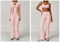 Ensemble de yoga et fitness 3 pièces personnalisé pour femme, séchage rapide, leggings taille haute, soutien-gorge de sport et veste, tenue de sport pour la gym, vente en gros de haute qualité