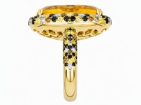 Bague de mariage en or 18 carats avec citrine ovale fantaisie, diamants naturels et saphirs multicolores, sertie de diamants noirs et bruns, bijoux fins