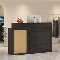 Bureau d'accueil carré moderne en panneaux de particules de bois massif avec éclairage LED, durable, résistant aux taches, taille personnalisable, Jiangxi, pour bureau et hôtel