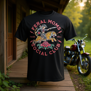 T-shirt unisexe à col rond et manches courtes pour adultes, imprimé en sérigraphie, motif Feral Moms Social Club Raise Hell Tiger - Product Image 3