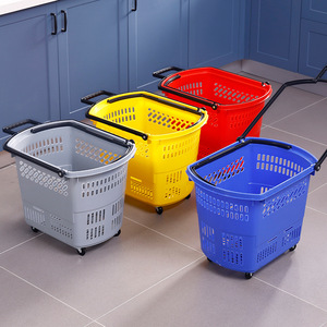 Grand chariot de courses portable en plastique pour supermarché, avec poignée et roues - Product Image 3