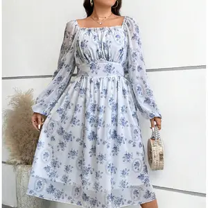 Custom European and American Plus Size Womens Wear 2024 Fashion , Versatile Loose SolidColor Pleated Dresses/