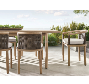 מודרני 6-seater פינת אוכל מלונות מסעדות גנים ריהוט גן הכולל סט כסאות שולחן עץ טיק עץ טיק - Product Image 1