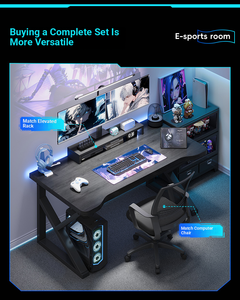 Set Scrivania e Sedia da Gaming Regolabile in Altezza, Scrivania per Computer in Legno con Design Ergonomico per Casa, Ufficio, Studio, Arredamento per Gamer - Product Image 4