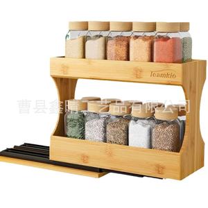 Estante de especias de madera de 2 niveles, organizador de almacenamiento de cocina para encimera y gabinete - Product Image 4