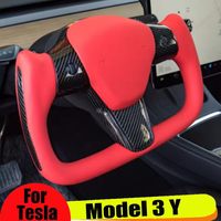 Volante Calefactable de 350 mm Compatible con Tesla Model 3 Model Y, Volante de Cuero con Marco de Aleación de Aluminio OE 1490214-00-B