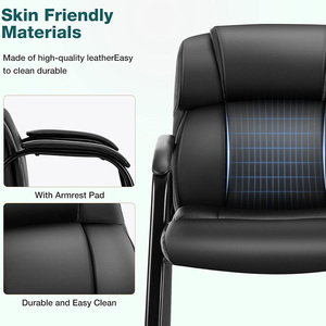 Chaise d'Invité en Cuir avec Accoudoirs Rembourrés pour Réception Réunion <span class=keywords><strong>Conférence</strong></span> et <span class=keywords><strong>Salle</strong></span> d'Attente Bureau Latéral Maison Noir - Product Image 4
