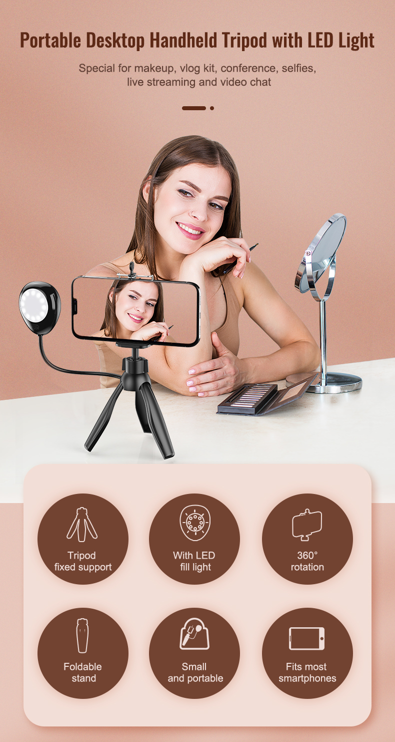 Phone Photography Desk LED Lamp Adjustable Mini Selfie Phone Holder Live Stream Beauty Table Tripod Light