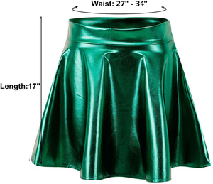 <span class=keywords><strong>Mini</strong></span>-jupes courtes de patinage taille haute en latex liquide métallisé brillant pour femmes - Product Image 6