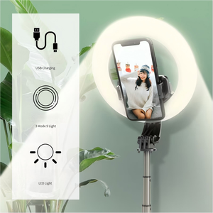 Bâton de selfie avec anneau lumineux LED, rotation à 360°, télécommande <span class=keywords><strong>sans</strong></span> <span class=keywords><strong>fil</strong></span>, trépied extensible, support pliable en alliage d'aluminium, batterie 1200 mAh - Product Image 5