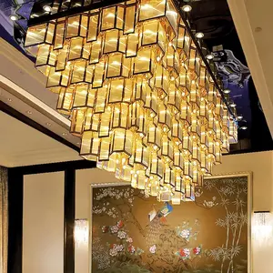 Özelleştirilmiş büyük otel dikdörtgen kristal lamba ziyafet salonu lüks lamba kum paneli projesi kristal tavan avize