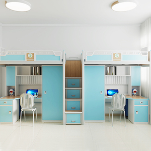Factory Wholesale High Quality Modern Metal Loft <b>Bed</b> Frame Dormitory <b>Bed</b> Desk <b>Cabinet</b> for School Hotel Bedroom Use - Product Image 6