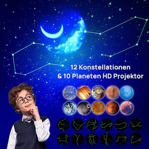 Lámpara Proyector de Cielo Estrellado con 12 <span class=keywords><strong>Constelaciones</strong></span> y Planetas, Luz Nocturna Ambiental LED, Proyector Láser de Galaxia, Altavoz - Product Image 2