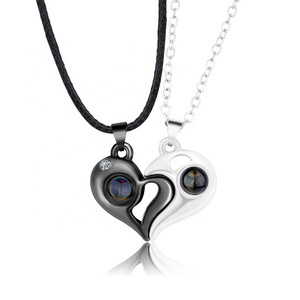 Mwsc — collier plaqué or <span class=keywords><strong>pour</strong></span> <span class=keywords><strong>Couple</strong></span>, chaîne magnétique avec cœur, cadeau de la saint-valentin, 100 langues - Product Image 4