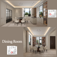 Projet de villa française moderne et luxueuse, avec comptoir en marbre intégré et meuble de chevet intégré, solution de décoration clé en main