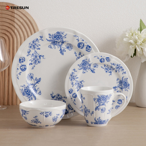 Juego de Vajilla de Porcelana de Cerámica con Diseño Floral Clásico Blanco y Azul, 16 Piezas, para 4 Personas, Apto para Congelador y Microondas - Product Image 1
