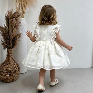 Abito da Battesimo in Pizzo <span class=keywords><strong>Bianco</strong></span> Stile Europeo, Vestito da Sera per Bambina con Fiori, Abito da Compleanno per <span class=keywords><strong>Bimba</strong></span> di Due Anni - Product Image 6