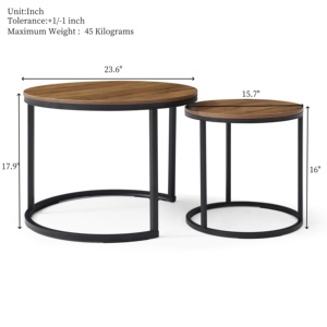 Set Of 2 Round <b>Coffee</b> <b>Tables</b> With Metal Frame Wood Top Nesting Side <b>Table</b> For Living Room Bedroom Apartment - Product Image 6