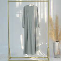 Tissu de mélange de lin de coton de couleur pure O cou dos ajuster la taille cravate modèle Simple Abaya pour Muslimah quotidien