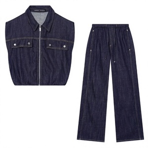 <b>Women's</b> 2026 Two-Piece Casual Fashion Sleeveless Denim <b>Vest</b> + Retro Waist Wide-Leg Pants Suit Solid Quick Dry Breathable - Product Image 3