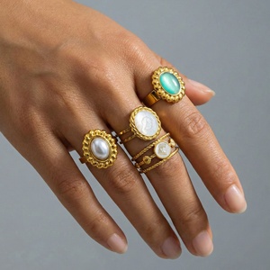 Anello Trendy in Acciaio Inossidabile Placcato Oro con Smalto Colorato, Design Geometrico Tut, Gioiello Versatile da Donna, Vendita all'Ingrosso - Product Image 3