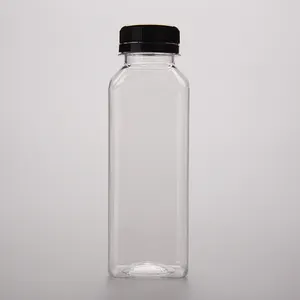 250ml 350ml 400ml PET Juice Bottle Customized Square Shape Transparent PET Drinks Plastic Juice Bottle With Cap