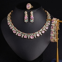Nouveautés : Ensemble de bijoux de luxe pour femme, style européen et américain vintage, en laiton et zircon, avec collier, bracelet, bague et boucles d'oreilles, motif fleur, idéal comme cadeau