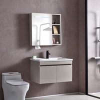 Meuble-lavabo flottant avec vasque en céramique, ensemble de rangement mural moderne avec armoire miroir pour hôtel
