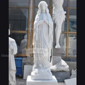 Fantezi saf beyaz mermer cilalı bakire Mary şekil heykel