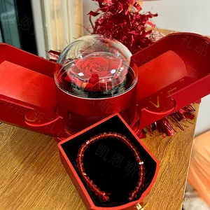 Innovation Unique Products New Ideas 2024 Apple Shaped Valentines Day Gift Jewelry Box With Eternal Rose For Girlfriend