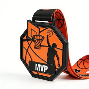 Medalla de Baloncesto MVP de Aleación de Zinc con Esmalte Suave Vibrante y Baño Negro, Personalización Exclusiva para Torneos Deportivos - Product Image 3