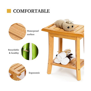 Table de douche en bambou 16x10x17 pouces avec étagère de rangement pour salle de bain - Product Image 3