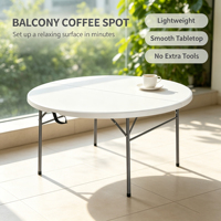 Ensemble de tables et chaises pliantes rondes légères pour l'extérieur, idéal pour les pique-niques, les réunions, les salles de banquet et l'utilisation hospitalière (avec compartiment à condiments)