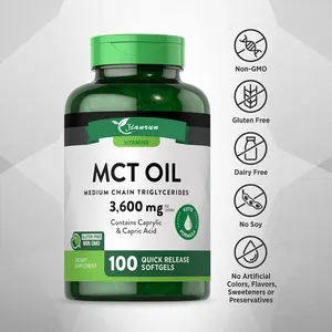 Non-GMO ISO Certified Organic 3600mg Hair Brain Booster Coconut Oil C8 MCT Oil Keto Soft Capsules Coconuts Oil Soft Capsules