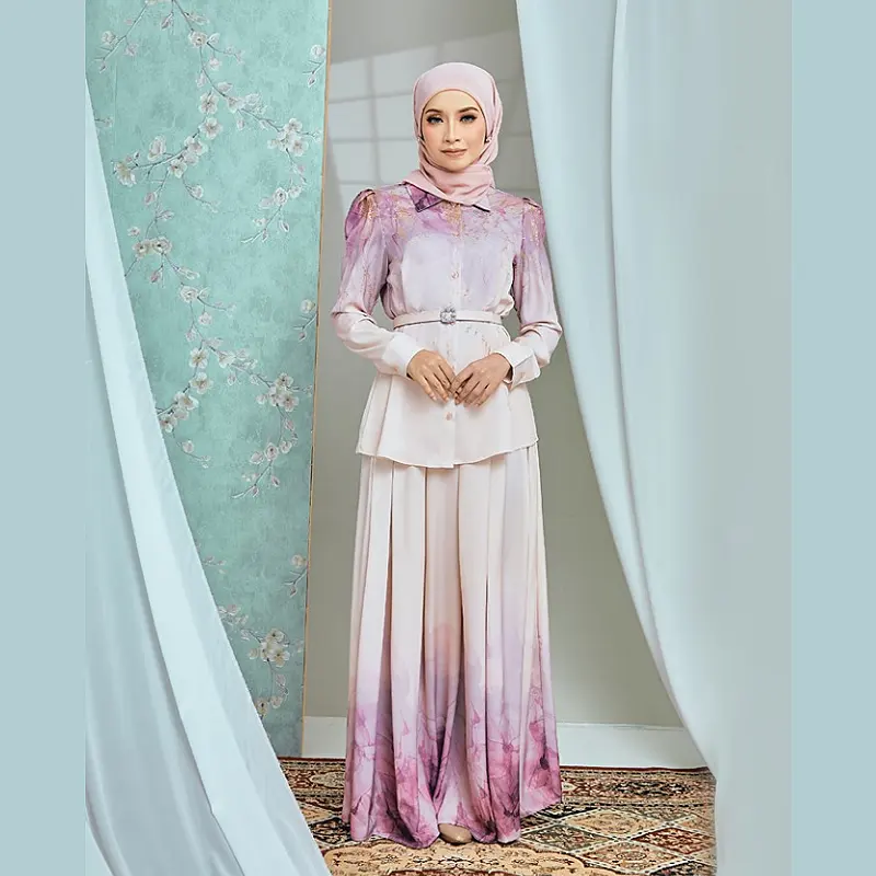 Sipo Eid Tùy Chỉnh Màu Tím In Hoa Mô Hình Hồi Giáo Ăn Mặc Baju Kurung Malaysia Phụ Nữ Quần Áo Truyền Thống Malaysia Baju Kurung