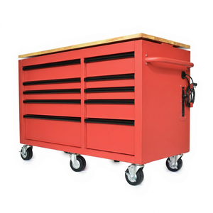 Wholesale 142cm Matte Red 10 <b>Drawer</b> Electric Tool Cabinet with Wooden Top for <b>Workshop</b> Garage Use - Product Image 1