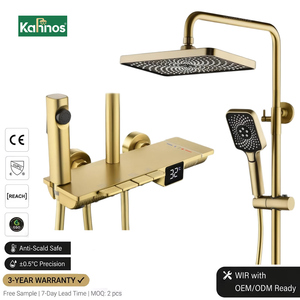 Brushed Gold Smart Shower System Exposed Wall <b>Mount</b> Square Rainfall Head Piano Key Panel LED Digital Display Bidet <b>Spray</b> - Product Image 2