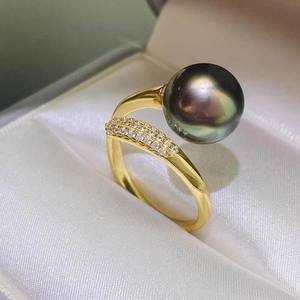 10539DIY Accessoires en perles Anneau en argent S925 Support vide Nouvelle tendance Bijoux en argent avec perles rondes de 6 à 9 mm Anneaux en diamant - Product Image 4