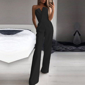 Mono Elegante Asimétrico para Mujer, Color Sólido, Cintura Media, Pantalones Largos, Ropa de Fiesta, Negro, Blanco, Rojo, Verde, Rosa, Azul - Product Image 1