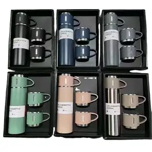 Insulated Thermos Bottle Vacuum Flask Water Bottle Mug Tumbler Gift Set With 3 Lids Geschenkset Flasche Mit Tasse